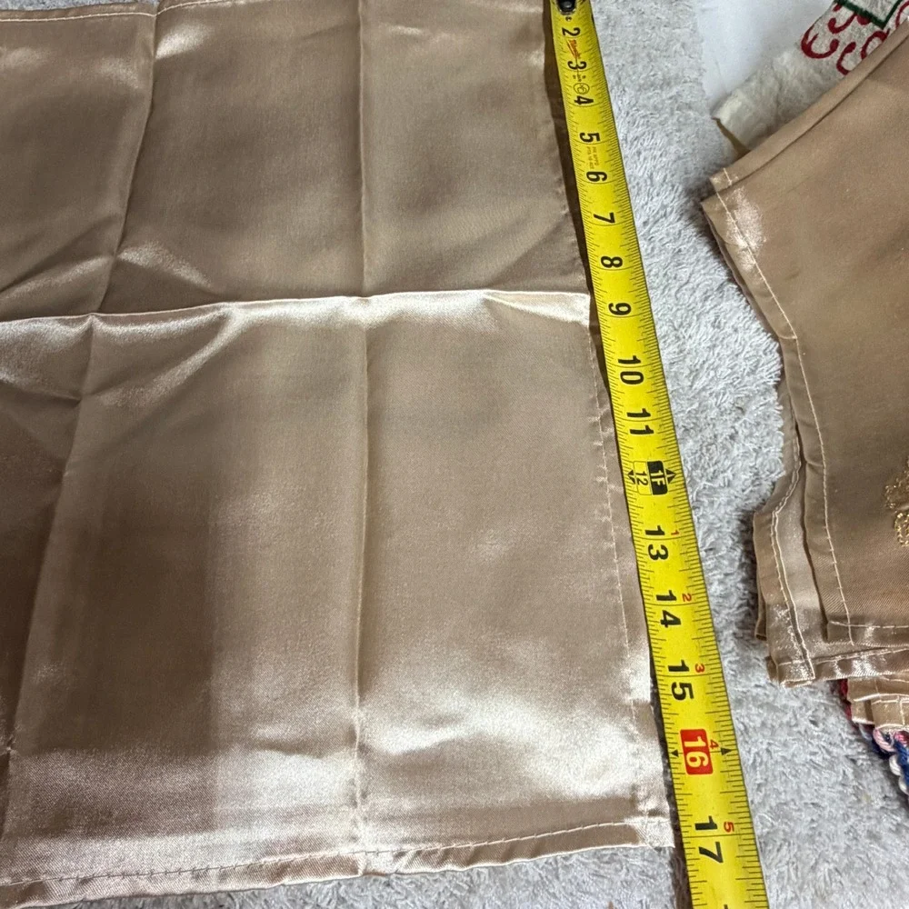 Vintage Set 6 Champagne Satin Dinner Napkins‎ 17x17 Gold Embroidered Floral READ